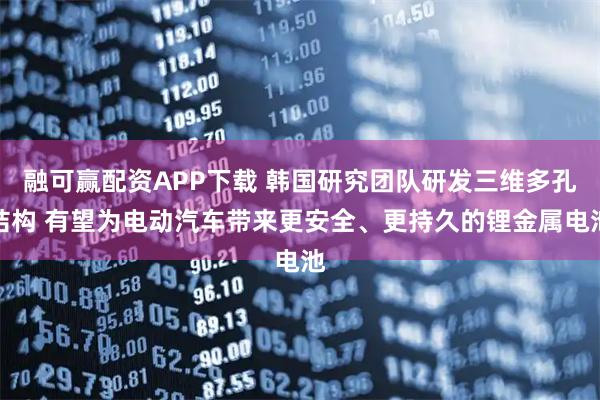 融可赢配资APP下载 韩国研究团队研发三维多孔结构 有望为电动汽车带来更安全、更持久的锂金属电池